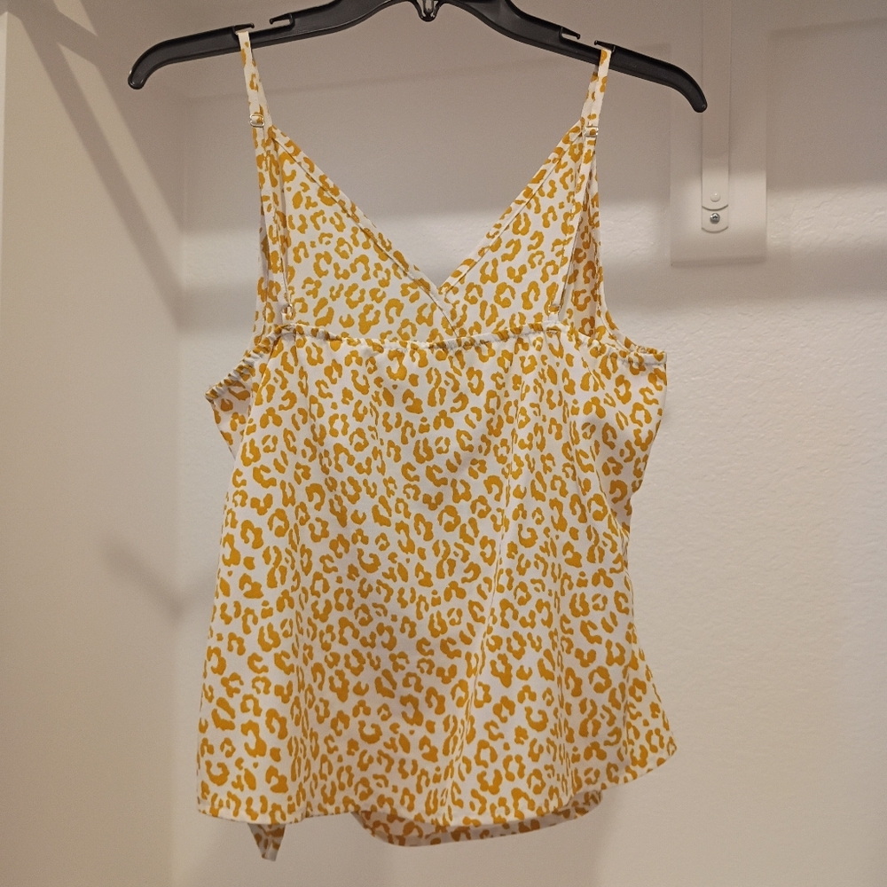 Blu Pepper Leopard Print Mustard/Cream Sleeveless Top Size L ajutable Bow Left - Picture 3 of 10